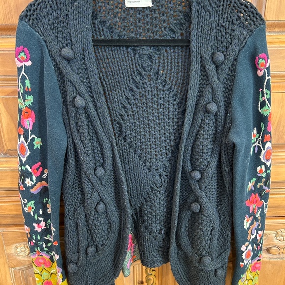 Anthropologie Sleeping on Snow navy cardigan with embroidered sleeves - Picture 7 of 7